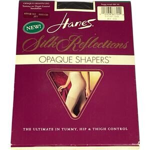Vintage Hanes Silk Reflections Opaque Shapers Sandalfoot Jet Black Pantyhose